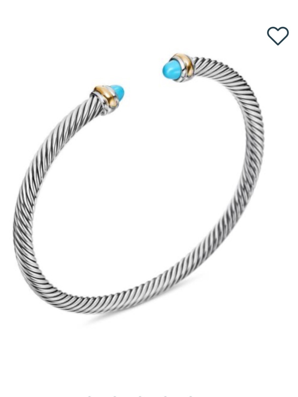 David Yurman 4mm Cable Classic Bracelet Sterling Silver 18K Gold Turquoise M